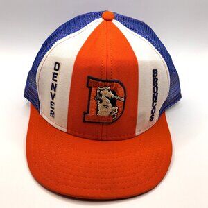 Vtg 80s Denver Broncos AJD Trucker Hat Cap Snapback Orange Lucky Stripe USA Made